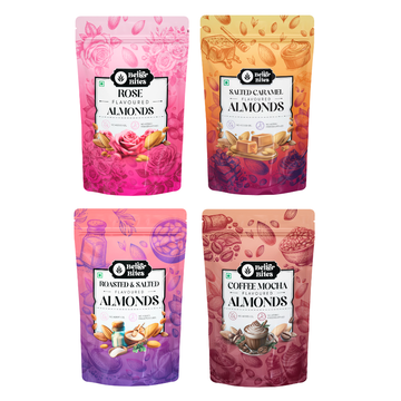 Better Bites Combo of 4 Flavoured Almonds - Rose, Salted Caramel, Roasted & Salted and Coffee Mocha