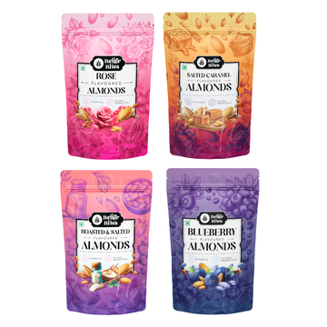 Better Bites Combo of 4 Flavoured Almonds - Rose, Salted Caramel, Roasted & Salted and Blueberry