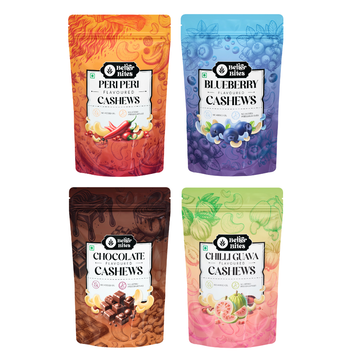 Better Bites Combo of 4 Flavoured Cashews - Peri Peri, Blueberry, Chocolate and Chilli Guava