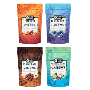 Better Bites Combo of 4 Flavoured Cashews - Peri Peri, Blueberry, Chocolate, Roasted & Salted
