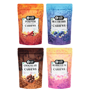 Better Bites Combo of 4 Flavoured Cashews - Peri Peri, Blueberry, Chocolate and Bubblegum