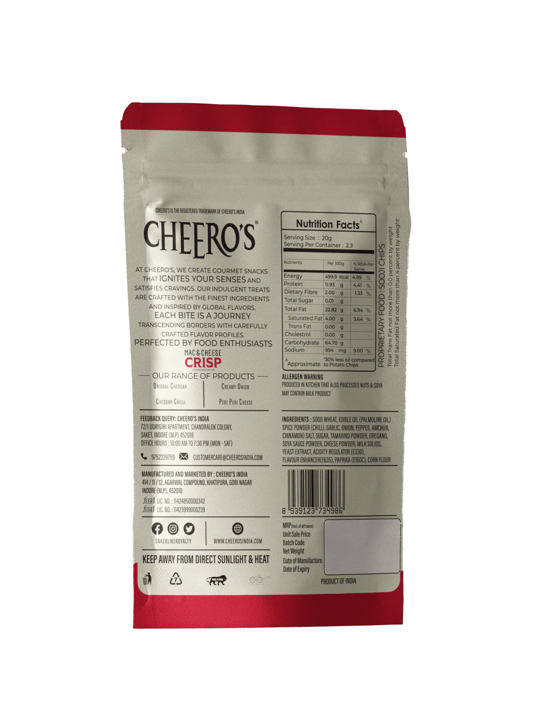 Cheero's Mac and Cheese Crisp Peri Peri Cheese Chips