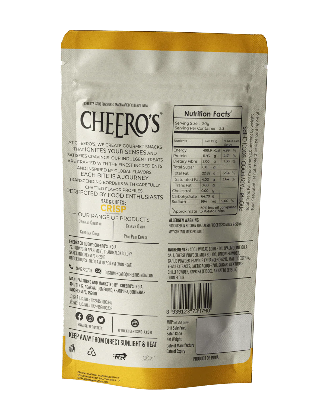 Cheero's Mac and Cheese Crisp Original Cheddar Chips