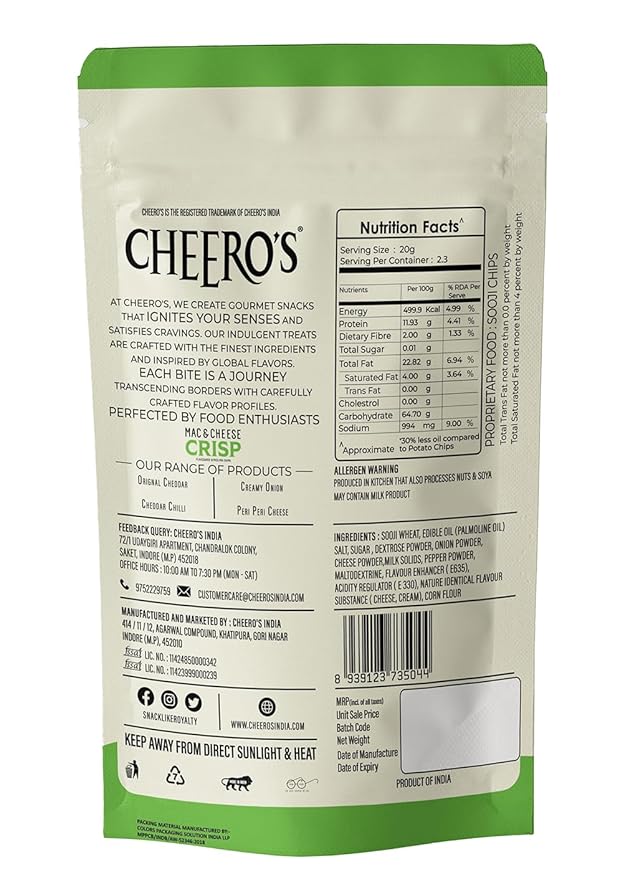 Cheero's Mac and Cheese Crisp Creamy Onion Chips